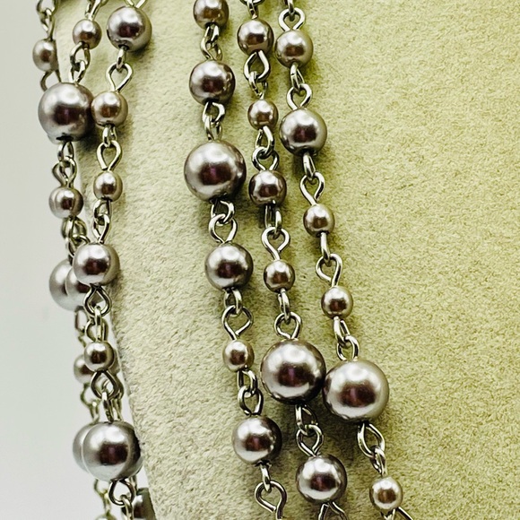 Ann Taylor Silver 6 Strand Necklace w/ Beads and Crystal Accents. 28 inch/2 inch - Picture 6 of 9